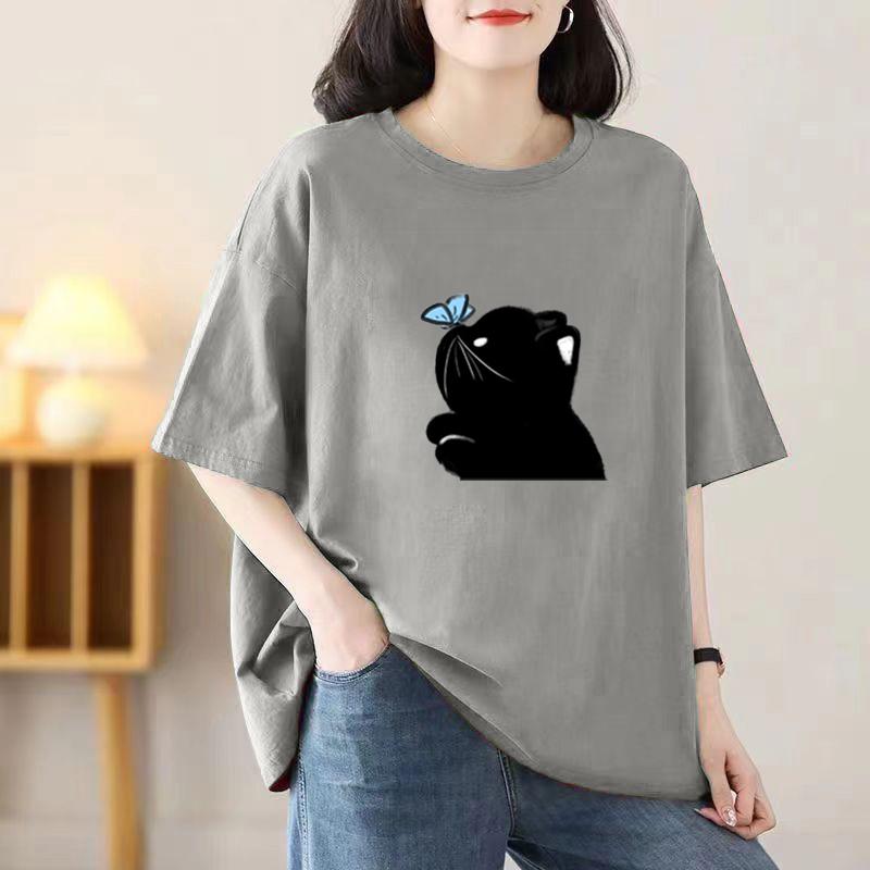 2024 New Women Cartoon Cute Tshirts Cotton Short Sleeve Print Tees O-Neck Kawaii Tops Casual