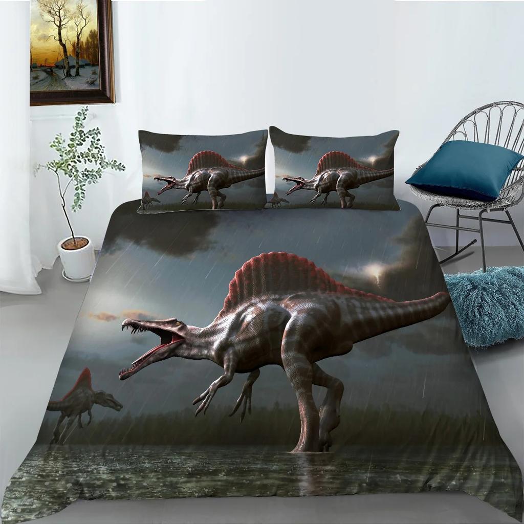 Jurassic Dinosaur Duvet Cover King Queen Huge Brown Triceratops Tyrannosaurus Diplodocus Polyester Bedding Set For Boys