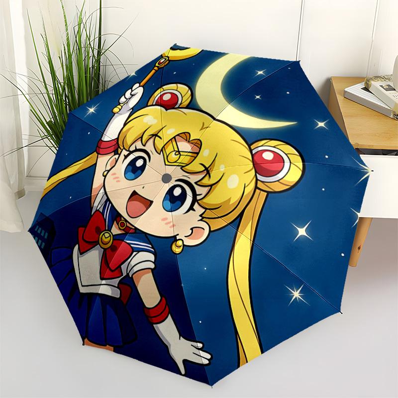 Ombrello Automatico Carino Sailormoon - Pieghevole con 8 Stecche in Ferro, Portatile per Esterno, Regalo, Ombrello da Esterno, Accessorio Giocoso, Alta Durabilità