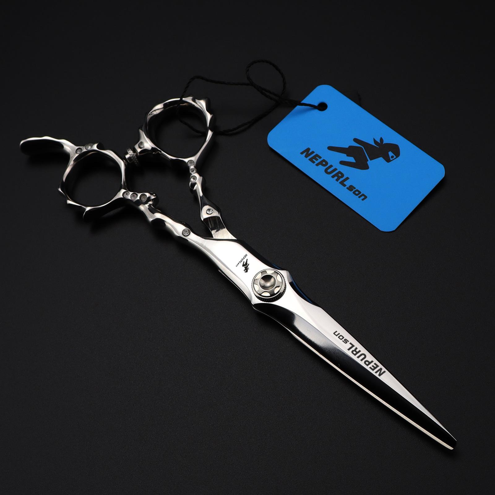 6.0-Inch 440C Silver Tail Handle Scissors: Hairdressing, Barbering, Straight, Serrated, Thinning Scissors