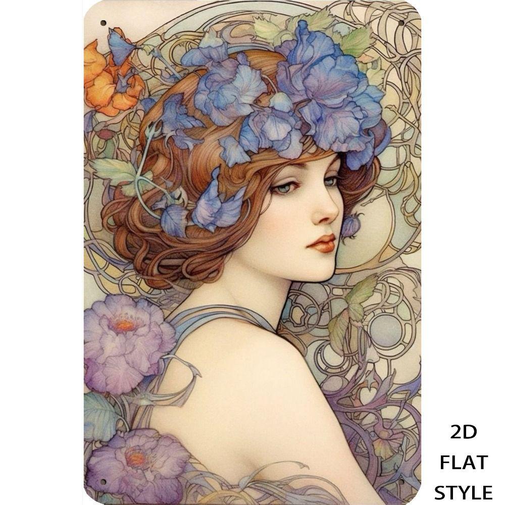 Vintage Art Nouveau Woman Tin Sign Retro Metal Panel Home Bar Cafe Decor