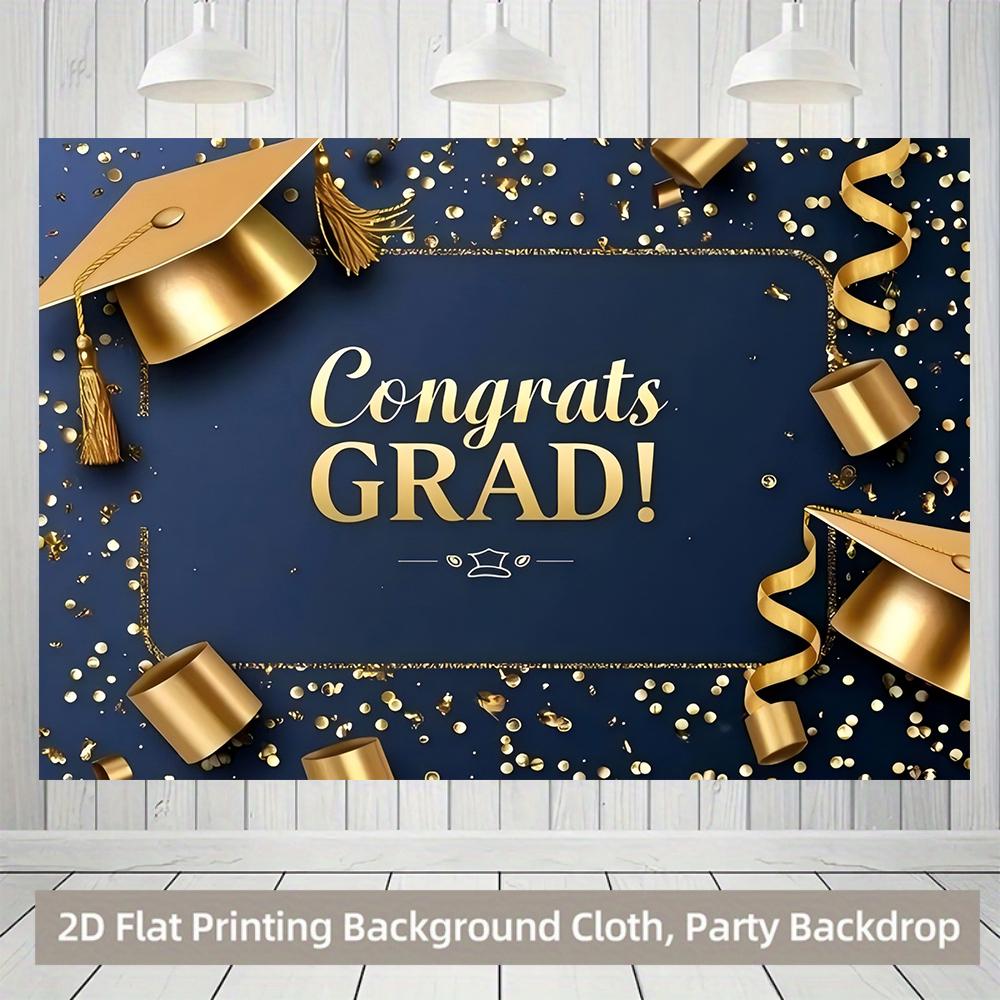 1pc Blue Gold Graduation Background Banner Suitable for Graduation Ceremonies Anniversaries and Wall Decoration