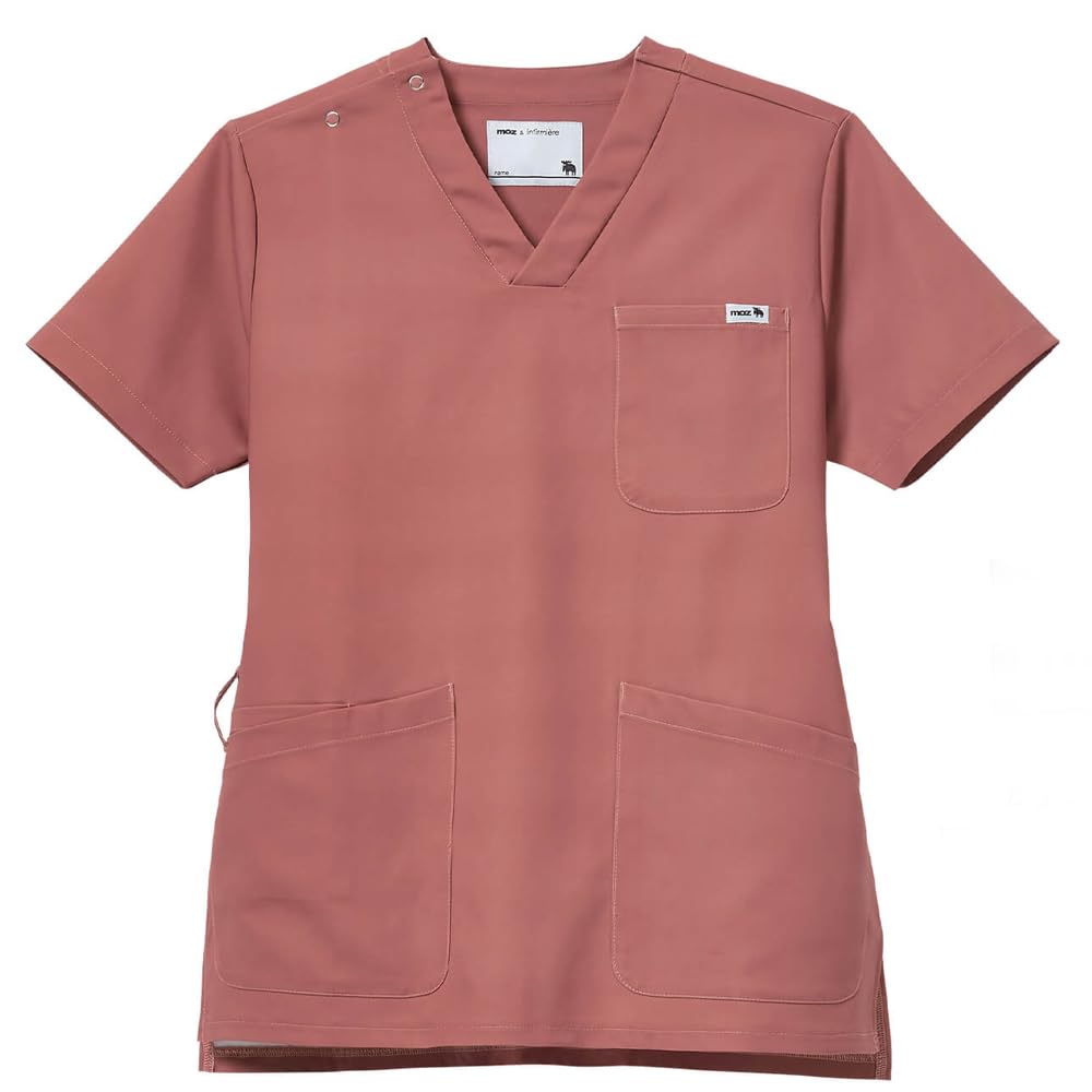 

[Anfamie] moz Logo Scrub, Smooth, Stretch, Shoulder Snaps, Unisex, Shape-Retaining, for Nursing, Size Small, Terracotta