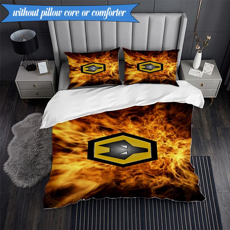 3PCS Wolves Team Emblem Printed Soft Bedding Set,Including 1pc Duvet Cover And 2pcs Pillowcases Perfect for Bedroom, Dormitory, Fan Gift