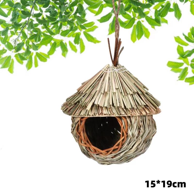 1Pc Outdoor Natural Grass Bird House Handmade Weaved Hummingbird Cage Nest Shelter for Garden Balcony Bedroom Decoration