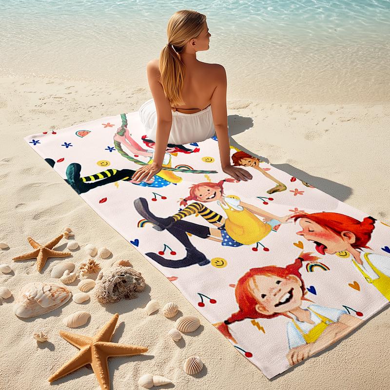 1pc Pippi Longstocking1 Beach Towel, Comfortable and Thick, and Swimming/Bath/Picnic/Camping Towel, Suitable for Seaside Beaches
