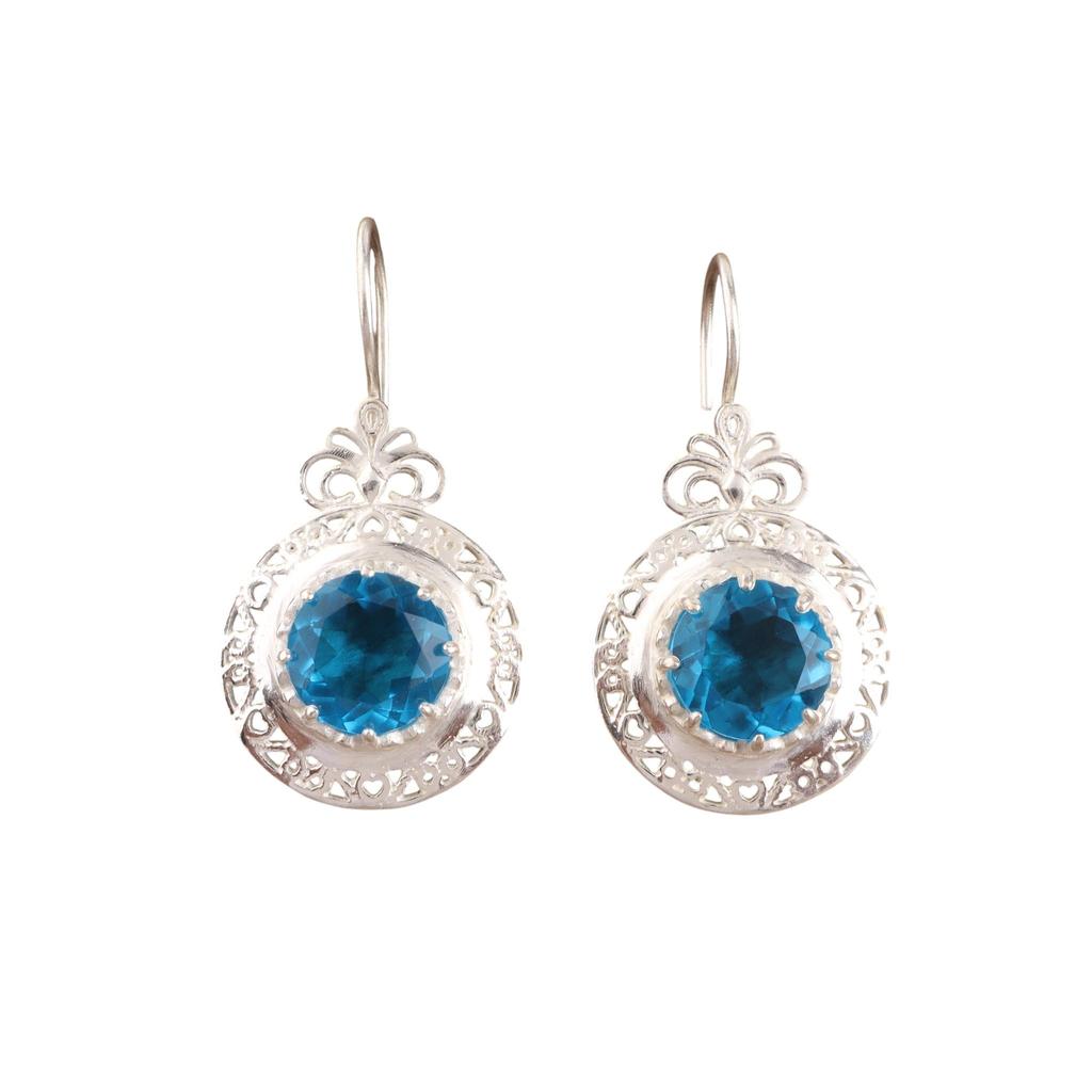 Apatite Gemstone Silver Earring 1.5" , 925 Sterling Silver Jewelry, March Birthmonth Gift, Designer Long Earring, Thanksgiving Gift For Her CE-25-5