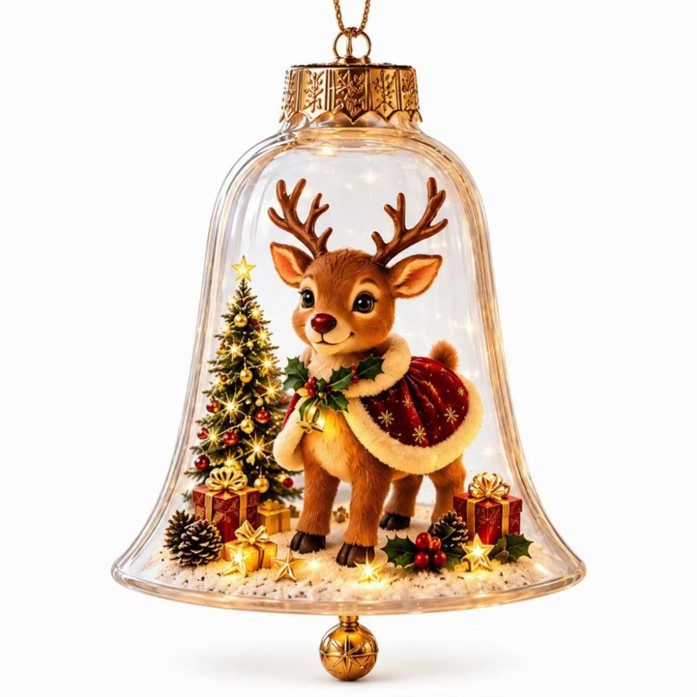 Transparent Lighted Christmas Bell Ornament Acrylic Cartoon Style Clear Christmas Bauble Ornament LED Lighted Plastic
