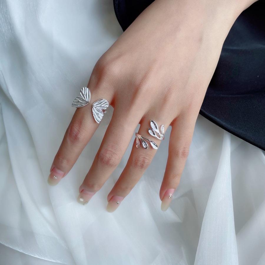 BF CLUB 925 Sterling Rings for Women Simple Geometric Handmade Irregular Retro Ring Butterfly LeafNew Fashion Party