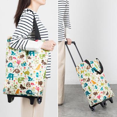 Grocery Cart with Wheels Collapsible Rolling Shopping Cart 2-in-1 Folding Design Portable Bag Waterproof Stair Climbing Telescoping Trolley Tote Bag