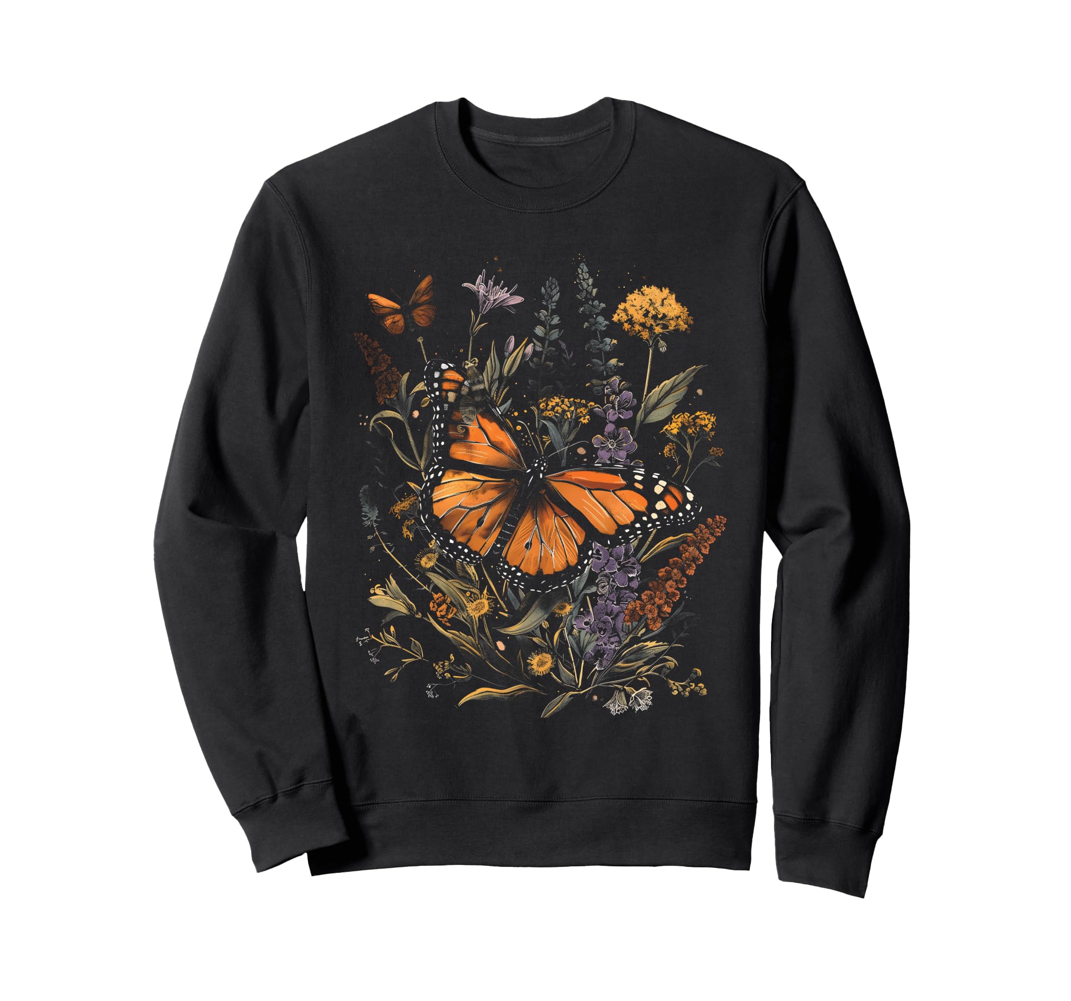 

Vintage Monarch Butterfly and Burning Star Flower Girl Botanical Mom Sweatshirt чёрный