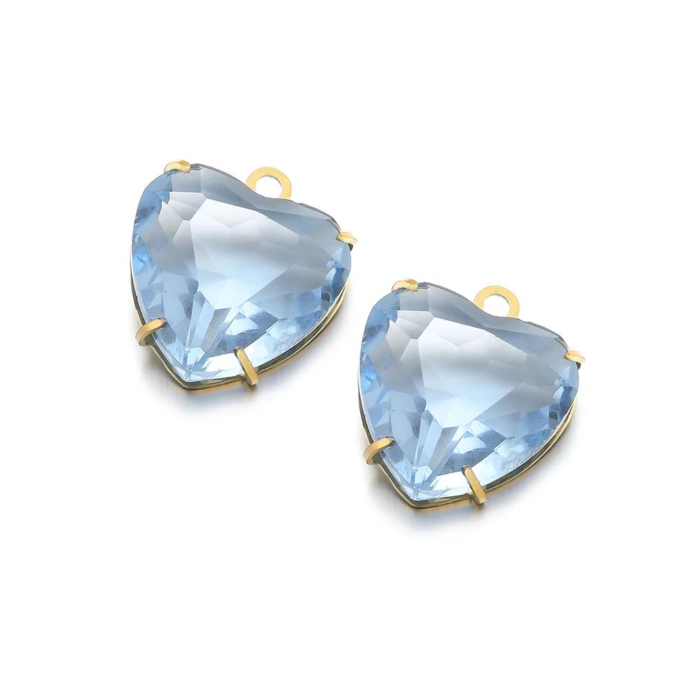 5pcs Stainless Steel 12mm Heart Crystal Glass Charms for DIY Jewelry Exquisite Necklace Bracelets Findings Earrings Making