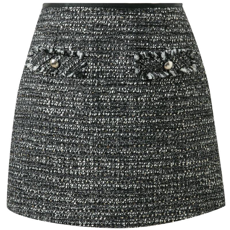 Sancai 2025 Winter French Style Tweed A-Line Mini Skirt
