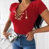 Women's Casual V-Neck T-Shirt | Golden Metal Chain Detail | Slim Fit Short Sleeve | Machine Washable & Dry Clean Safe | Spring/Summer Collection