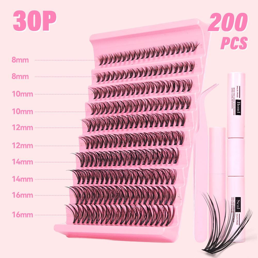 European & American Style Dense Curled Cluster Eyelashes - 30P-80P Pack