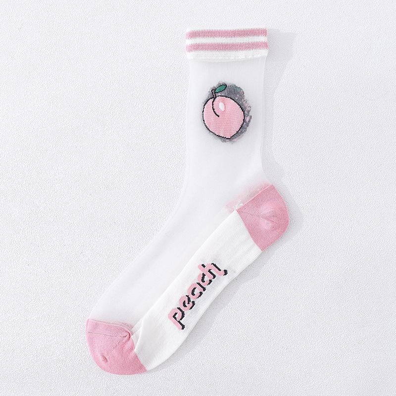 1Pair Japanese Korea Style Socks Women's Casual Creative Transparent Silk Trend Fruit Print Ultrathin Glass Silk Socks