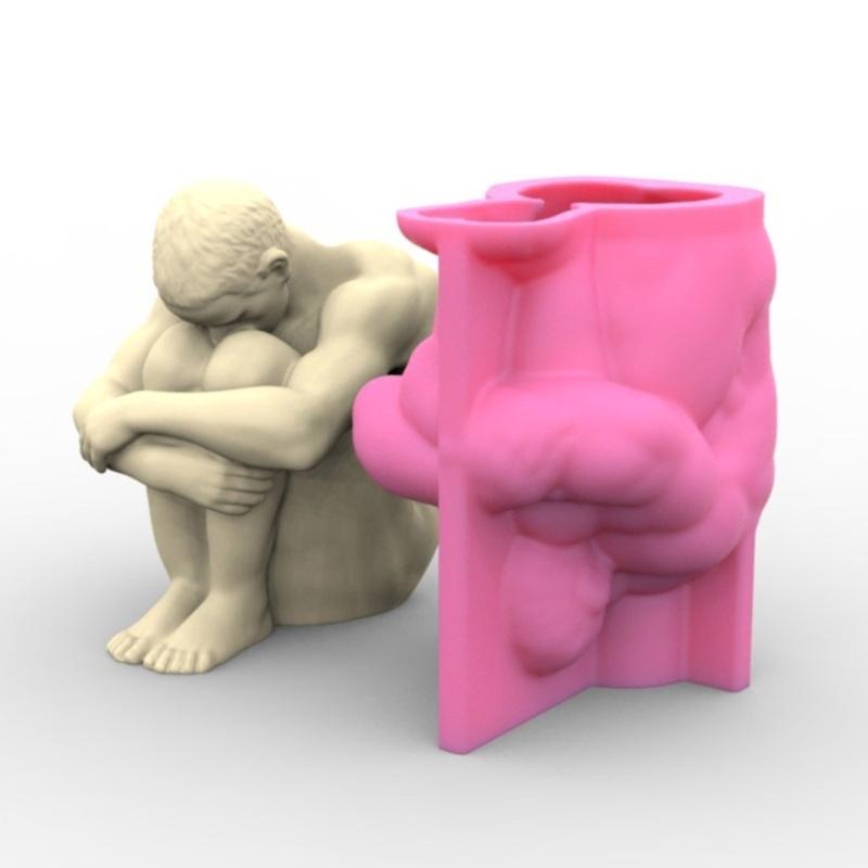 Candles Holder Resin Mold,Gypsum Flower Pot Silicone Molds Yoga-man Epoxy Resin Casting Mold for DIY Jewelry Storage Box