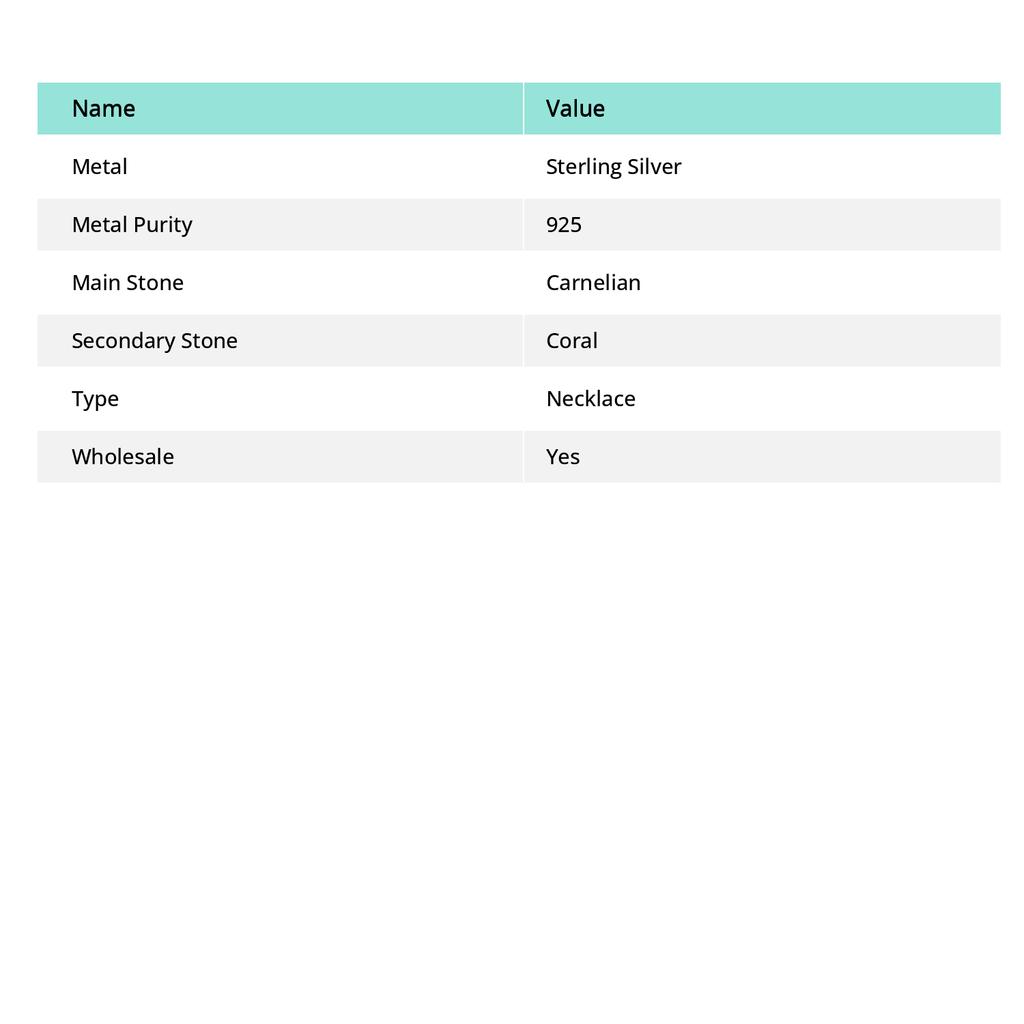 Natural Carnelian, Coral Gemstone 925 Sterling Silver Jewelry Necklace 18" h0y25