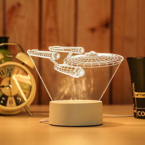 3D Hest/Båt/Tårn Akrylfargeskiftende 3-natt LED-lys Skrivebord Nattbordslampe