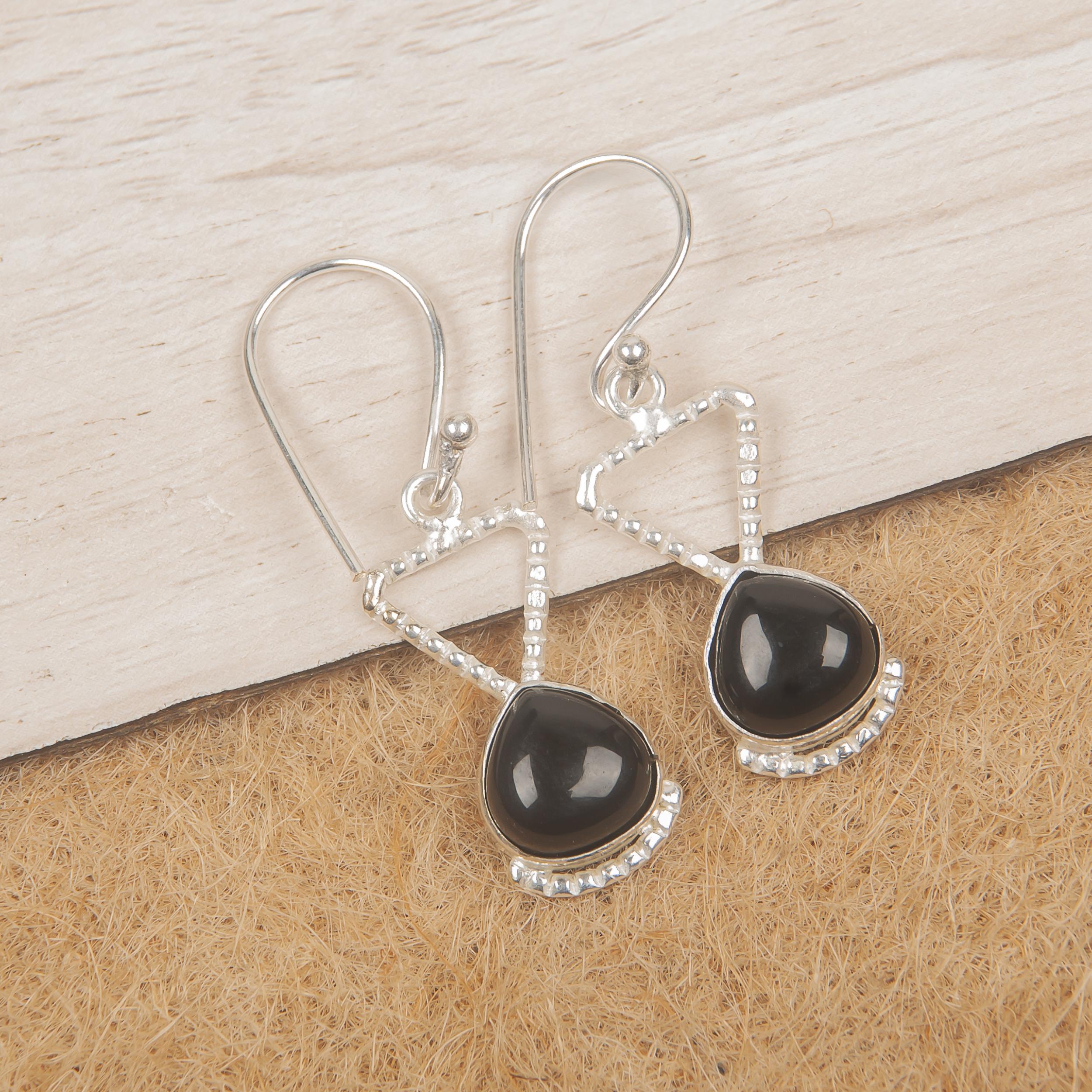 

Black Tourmaline Earrings Gemstone Jewelry, 925 Solid Sterling Silver Earrings, Handmade Amazing Earrings Jewelry .62 Inches чорний