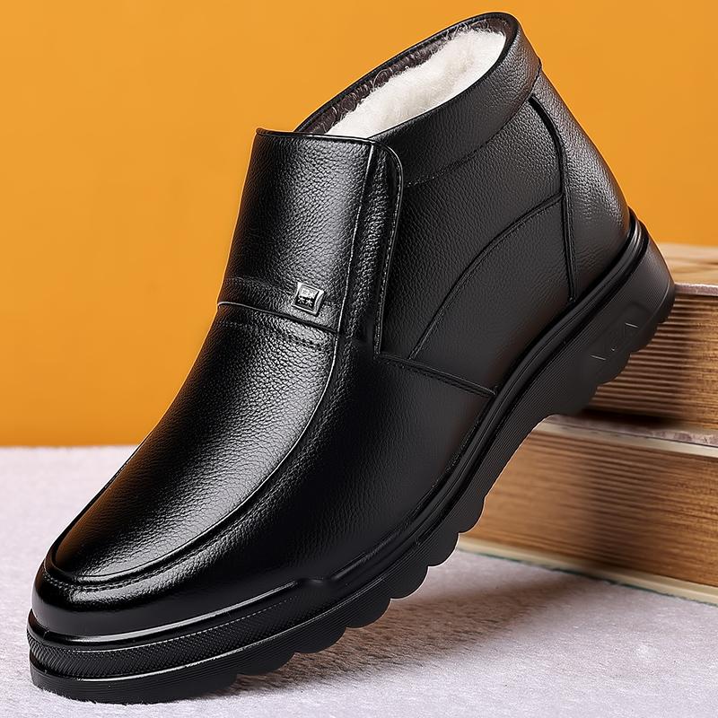 Fashion Shoes for Men 2024 New Winter Fashion Cotton Shoes Men's Plush Thickened Leather Business Casual Snow Boots Zapatillas Hombre