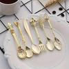6pcs Vintage Spoons Fork Mini Royal Style Metal Golden Carved Coffee Snacks Fruit Prikkers Dessert Fork Kitchen Tool