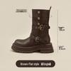 2025 New Women's British Style Martin Boots - Brown Retro Mid-Calf, Perfect for Early Autumn with Skirts