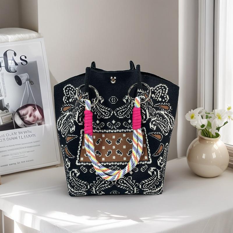 Handgestrickte Handtasche mit großem Fassungsvermögen, lässige, tragbare Pendler-Tragetasche, Umhängetasche, vielseitige Alltags-Handtasche