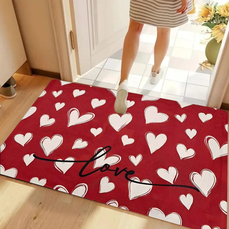 

Red White Heart Pattern Floor Mat Rugs Carpets Home Decoration Non Slip Washable Love Theme Door Mat Kitchen Mat Welcome Mat 40cm x 60cm