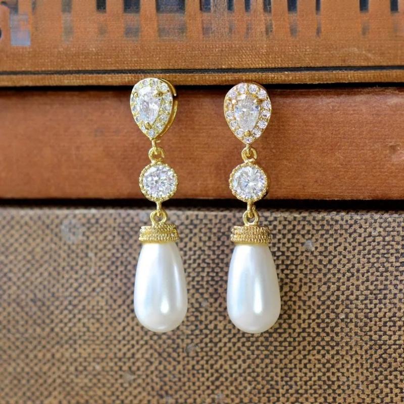Серьги-подвески с искусственным жемчугом и кубическим цирконием Элегантные женские Свадебные Праздничные Серьги