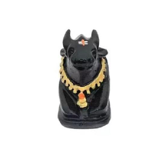 Black Polyresin Small Size Nandi Ji Maharaj Bull Statue Idol Murti For Home Shivling Puja Pooja Vastu Car Dashboard, Fantasy, 7.5 Cm, 3 Cm