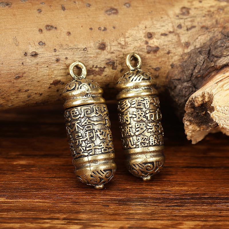 Antique Brass Heart Sutra Buddha Pendant Keychain Amulet