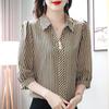 Female Clothing Commute Striped Shirt Casual Loose Fashion Turn-down Collar Chic Button Spring Summer 3/4 Sleeve Loose Blouse