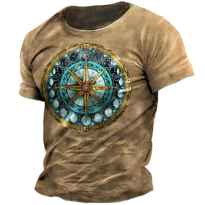 Vintage Compass T-Shirt for Men 3d Navigation Printed T Shirts Street Hip Hop Tops Short Sleeve Tees Shirt Men Clothes Shirt