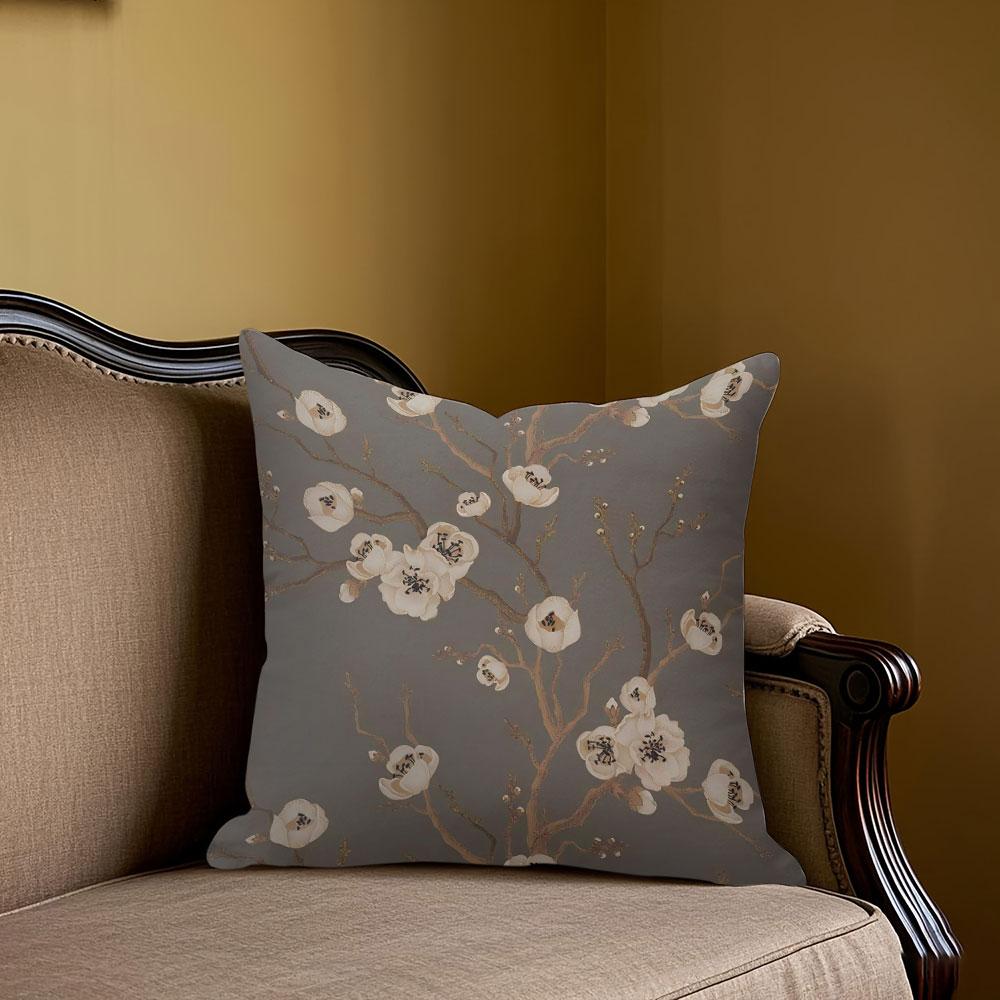 White Blossom square Jacquard Pillow Cover for Sofa Office Waist Cushion Cover Home Decorative Pillowcase