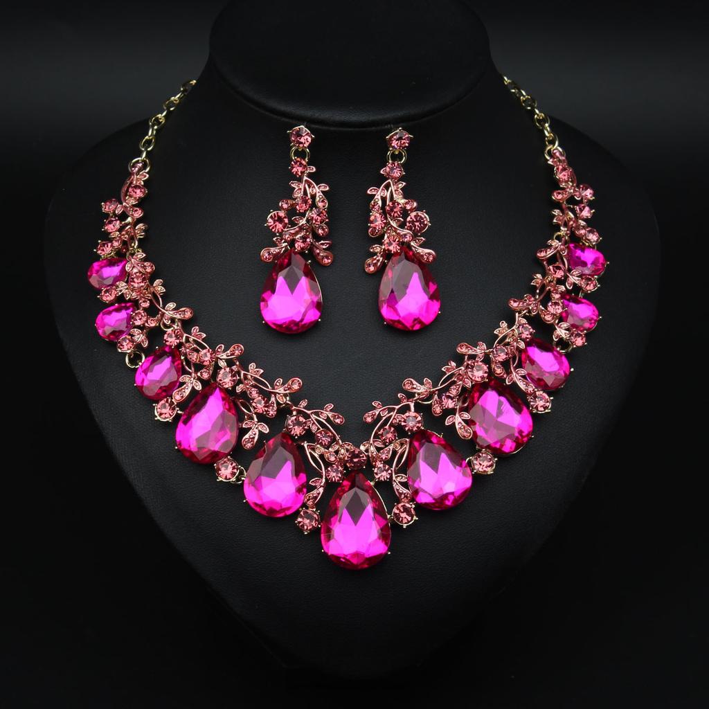 2026 European and American Fashion Temperament Versatile Gem Necklace Earrings Set Bridal Ball Dress Accessories