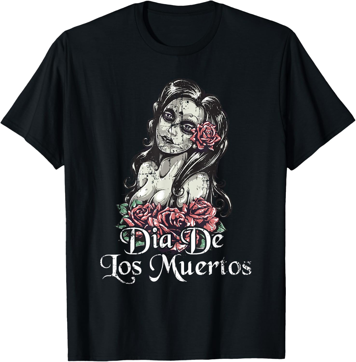 Distressed Day of the Dead woman Halloween Sugar Skull T-Shirt XXXL