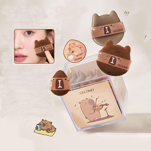 Stapi - Set of 6: Capybara Powder Puff + Mini Finger Powder Puff (Various Designs) Set of 6 - Brown & Khaki
