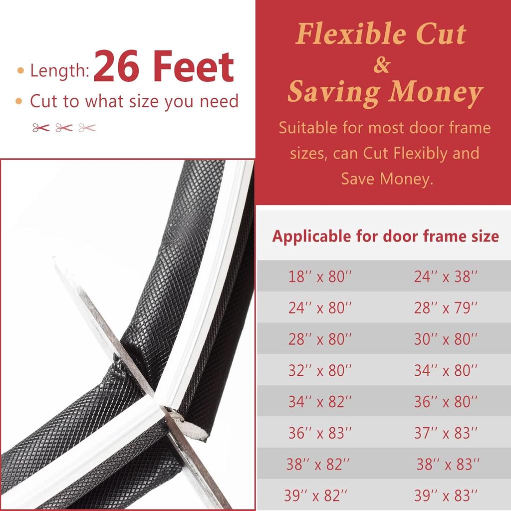 26 Feet Long Reach Weather Stripping Door Seal, V-Shaped Replacement Door Seal Strip Foam Kerf Weather Stripping for Doors Frame Card Slot Door