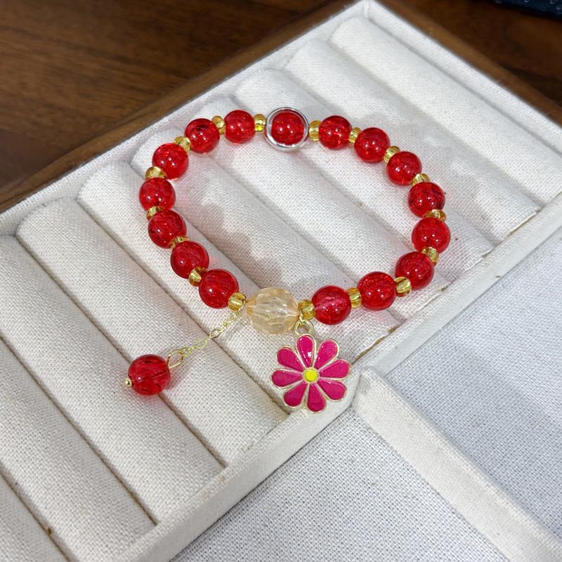 Small Daisy Popcorn Bracelet Women's Versatile Powder Crystal Sunflower Crystal Bracelet