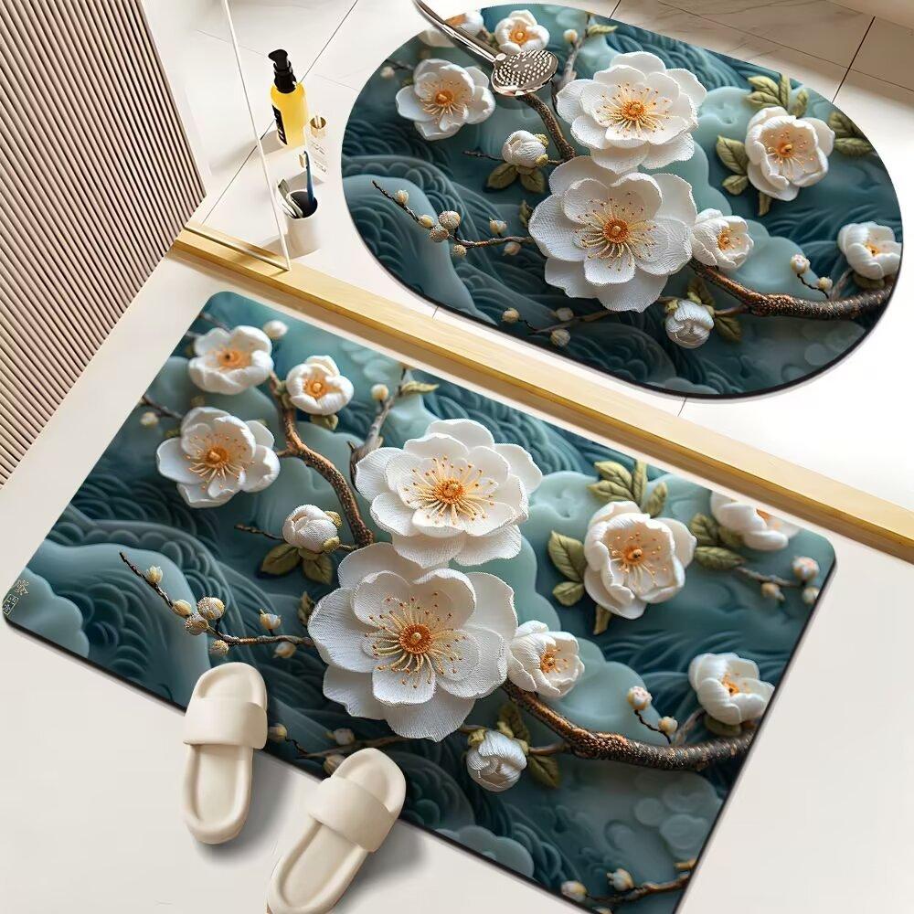 

New Chinese-style Bathroom Floor Mats Bathroom Water Absorption Quick Drying Dirt Resistant Anti Slip Foot Mats Diatom Mud Soft Foot Mats W2459WW-40*60cm