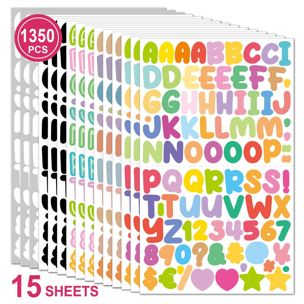 0.5-inch Cartoon Letter Sticker Set 15 Pieces 1350 Pieces Handbook Material Decoration Guka Letter Sticker