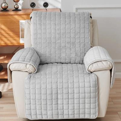 1Seater Warm Plush Recliner Armchair Cover with Pocket Flannel Single Sofa Cover Non-Slip Accent Chair Slipcover for Living Room