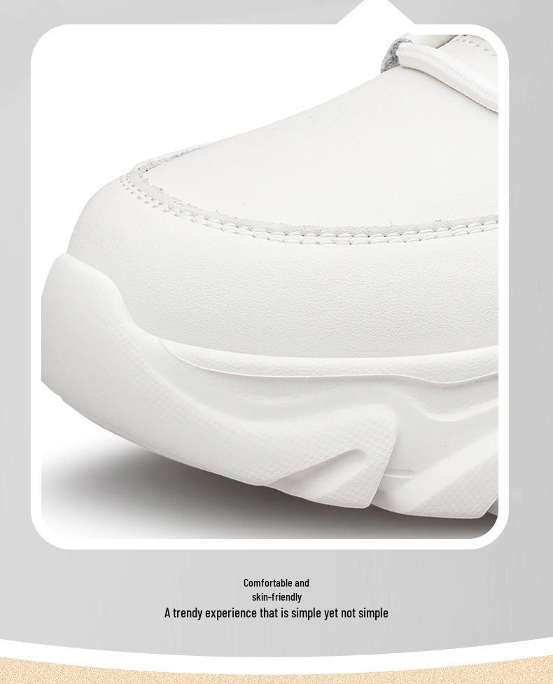 Men's Hidden Height Sports Casual Shoes - Spring Low-Top, Cowhide Upper, Thick Sole, White Running Board Shoes