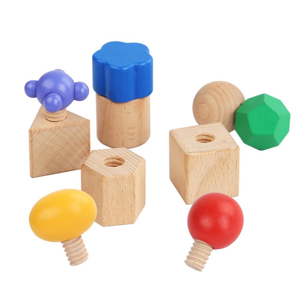 Wooden Nuts and Bolts Staking Toy Tightening Screw Insert Blocks for 2 3 4 5 Years Old Kids