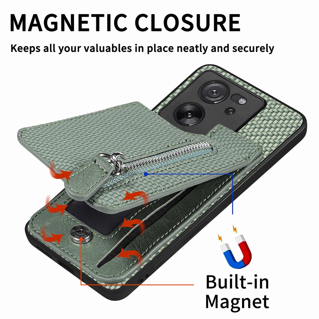 C1-03 Etui dla Xiaomi 13T/13T Pro/Redmi K60 Ultra Pionowa podpórka Hybrydowe etui na telefon z kieszonką na zamek błyskawiczny