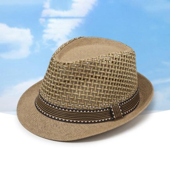 Jazz Hat Hollow Design Breathable Summer Sun Protection Hat with Ribbon Decor Wide Brim Straw Hat Outdoor Cycling Versatile Headwear