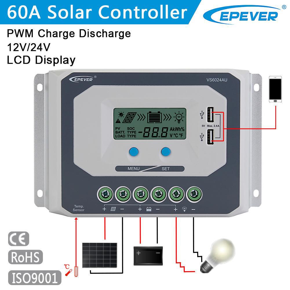 EPEVER LCD 10A 20A 30A 45A 60A PWM Solar Panel Charge Controller 12V 24V USB UP EPEVER LCD 10A 20A 30A 45A 60A PWM Solar Panel Charge Controller 12V 24V USB UP