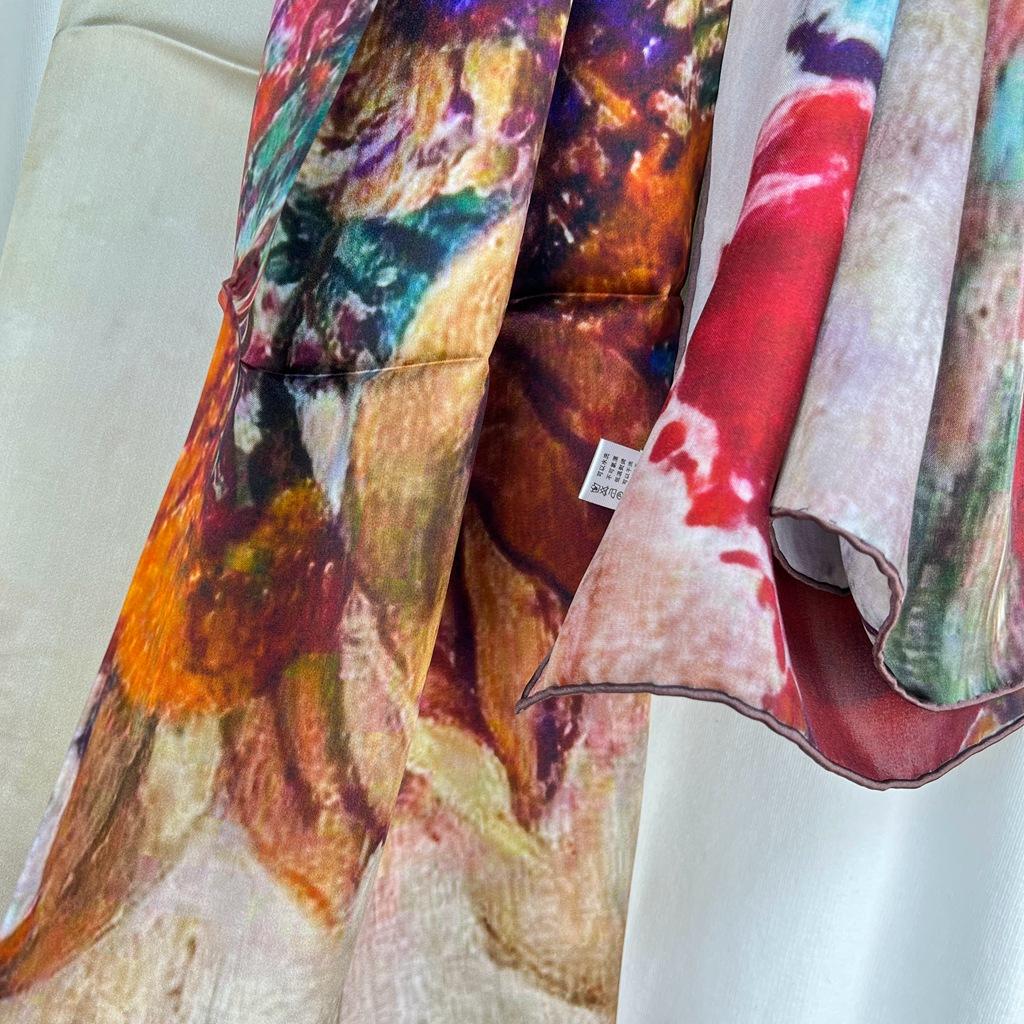Vase Country Oil Painting Mulberry Silk Scarf Spring Autumn Summer Silk Scarf Sunscreen Shawl Women'S Silk Square Scarf