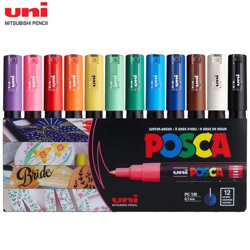 Japan Uni POSCA Markers Set Water-Based Acrylic Paint Pen Rock Painting PC-1M PC-3M PC-5M PC-8K PC-17K Full Colors Range Drawing